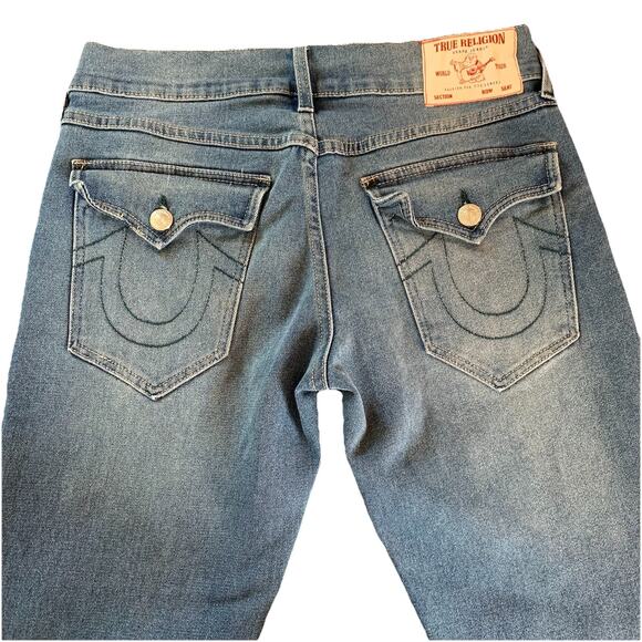 True Religion Ricky Flap Straight Leg Medium Wash Jeans Tag 31 Measure 33x33 - Picture 1 of 16